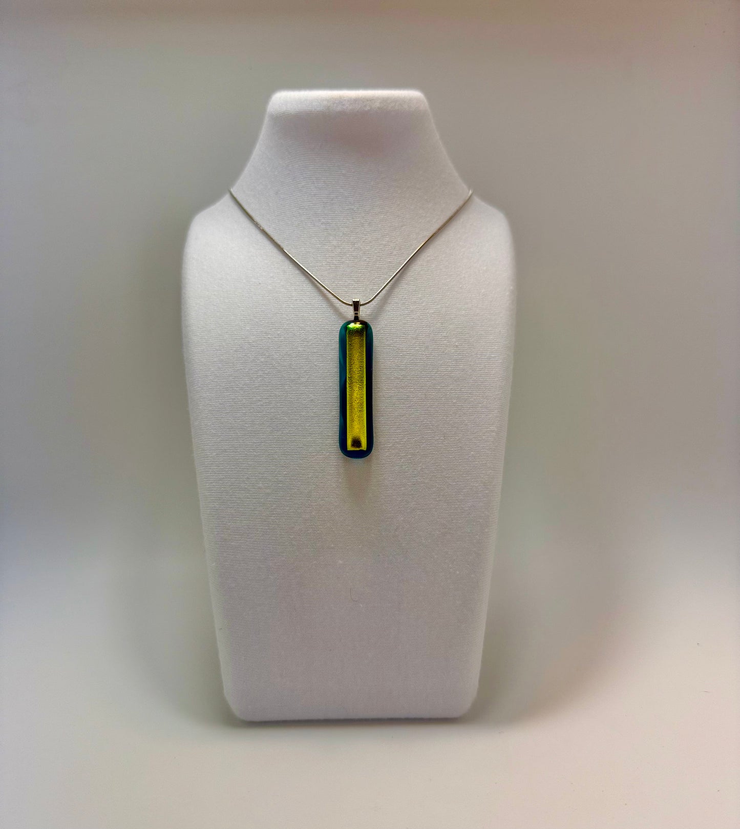 Gold Dichroic glass over Teal blue Antique glass pendant