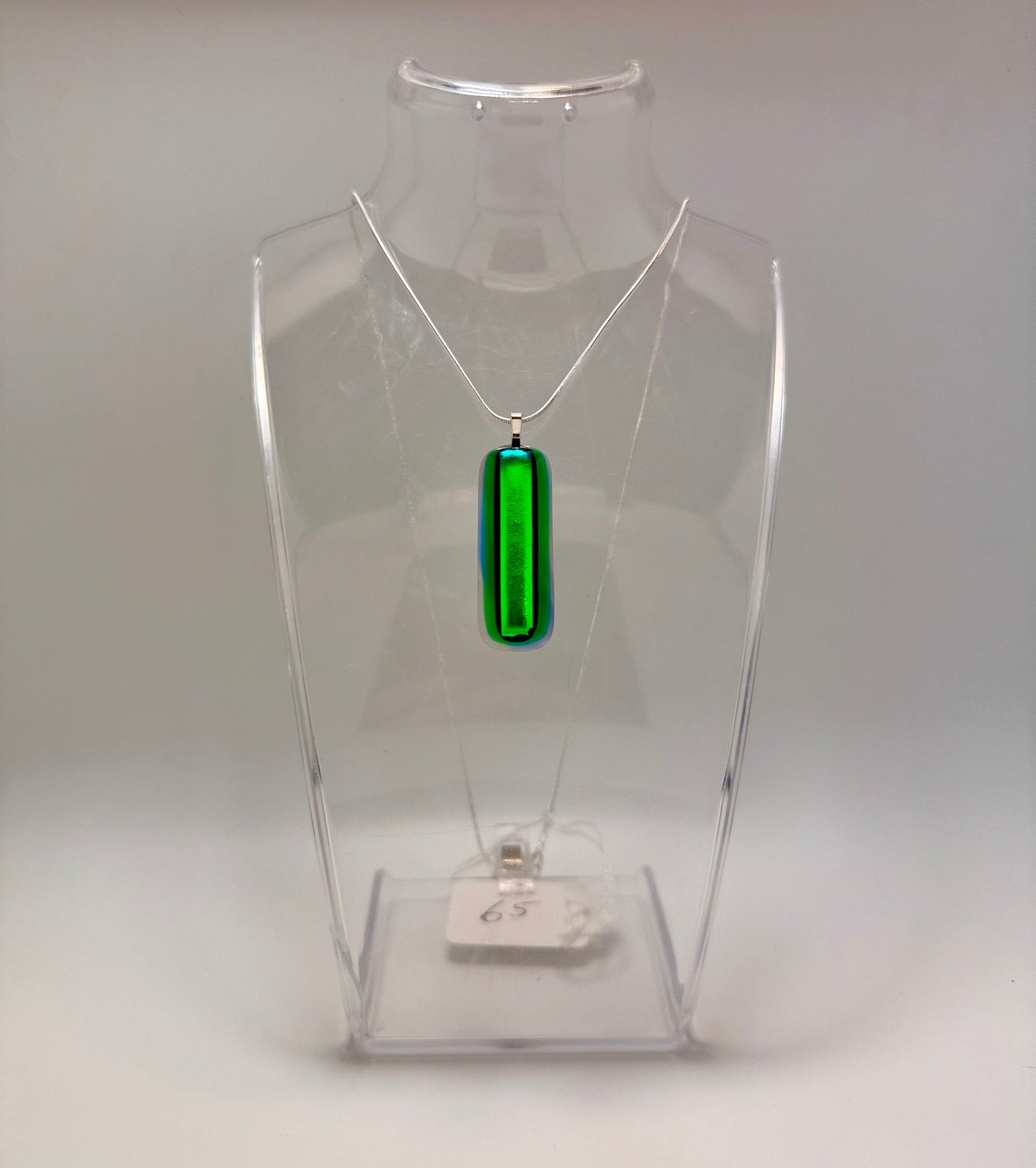 Teal with Black outline Dichroic Fused over Green and Clear Blue Antique glass