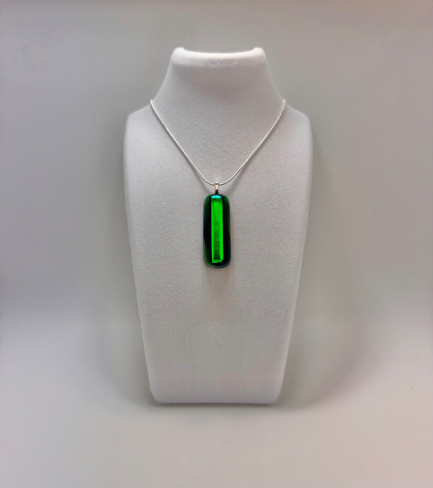 Teal with Black outline Dichroic Fused over Green and Clear Blue Antique glass