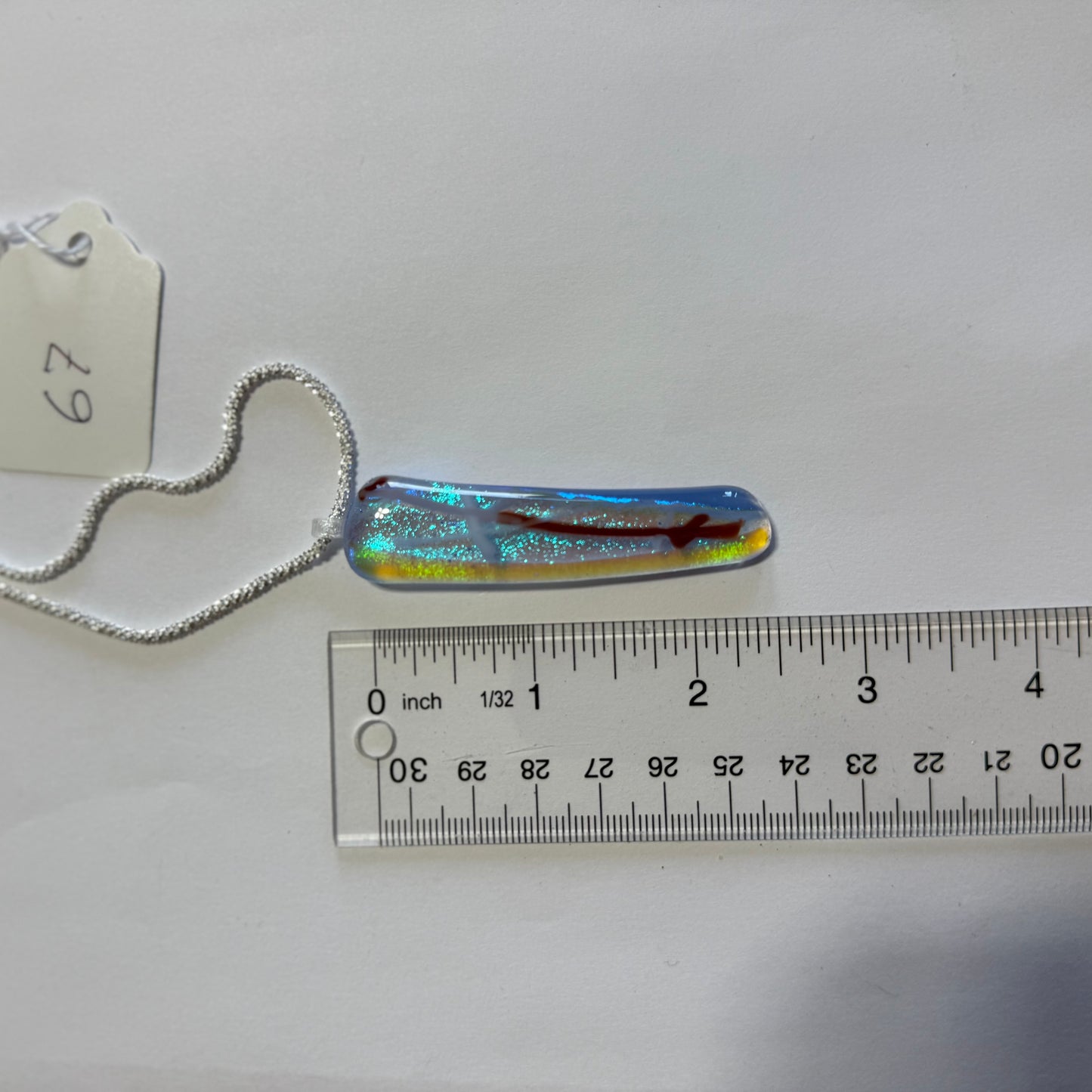 Pale Blue Clear Antique glass pendant with Teal Dichroic and Firelight and Maroon Stringers