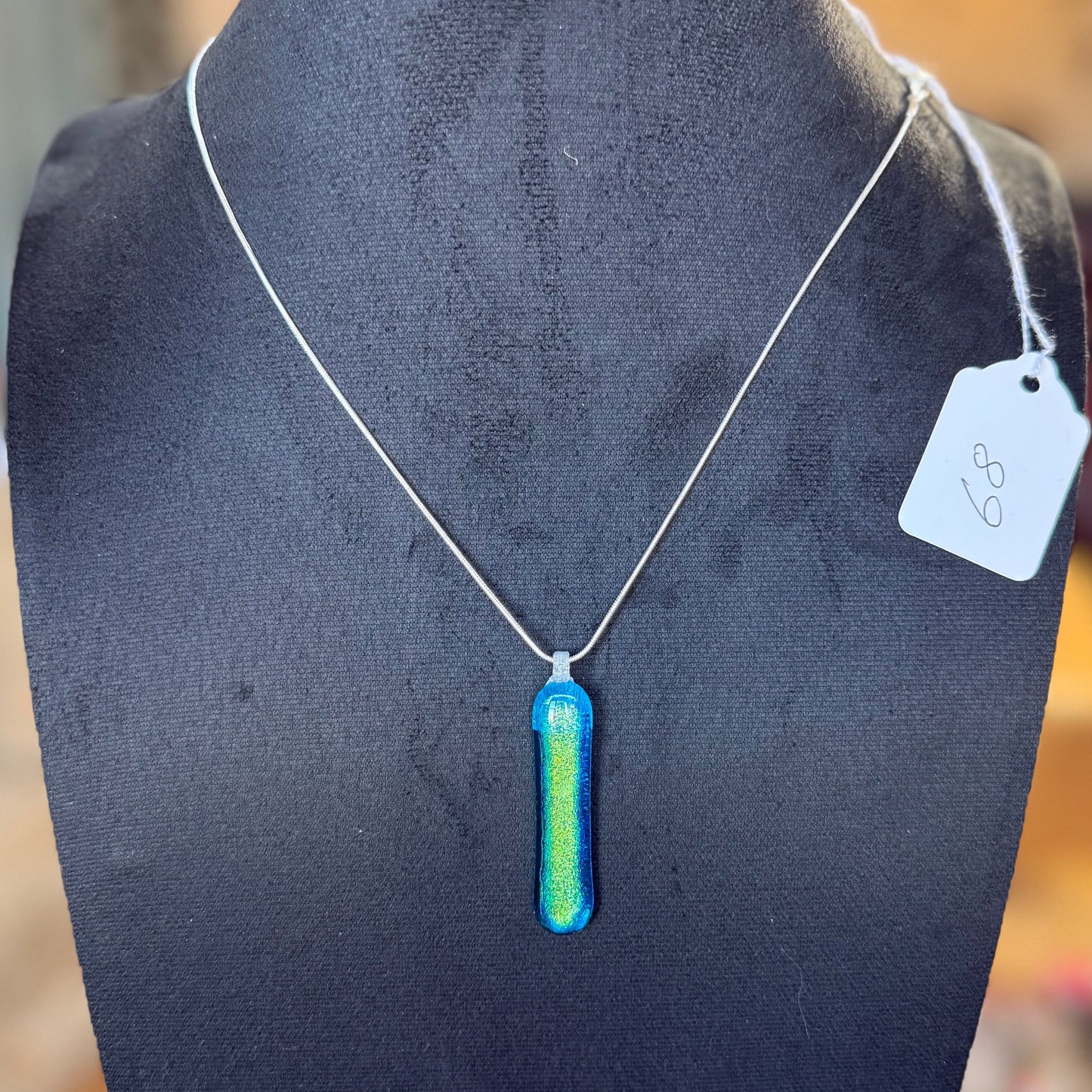 Gold Teal Dichroic fused over Sky Blue Antique Glass Pendant