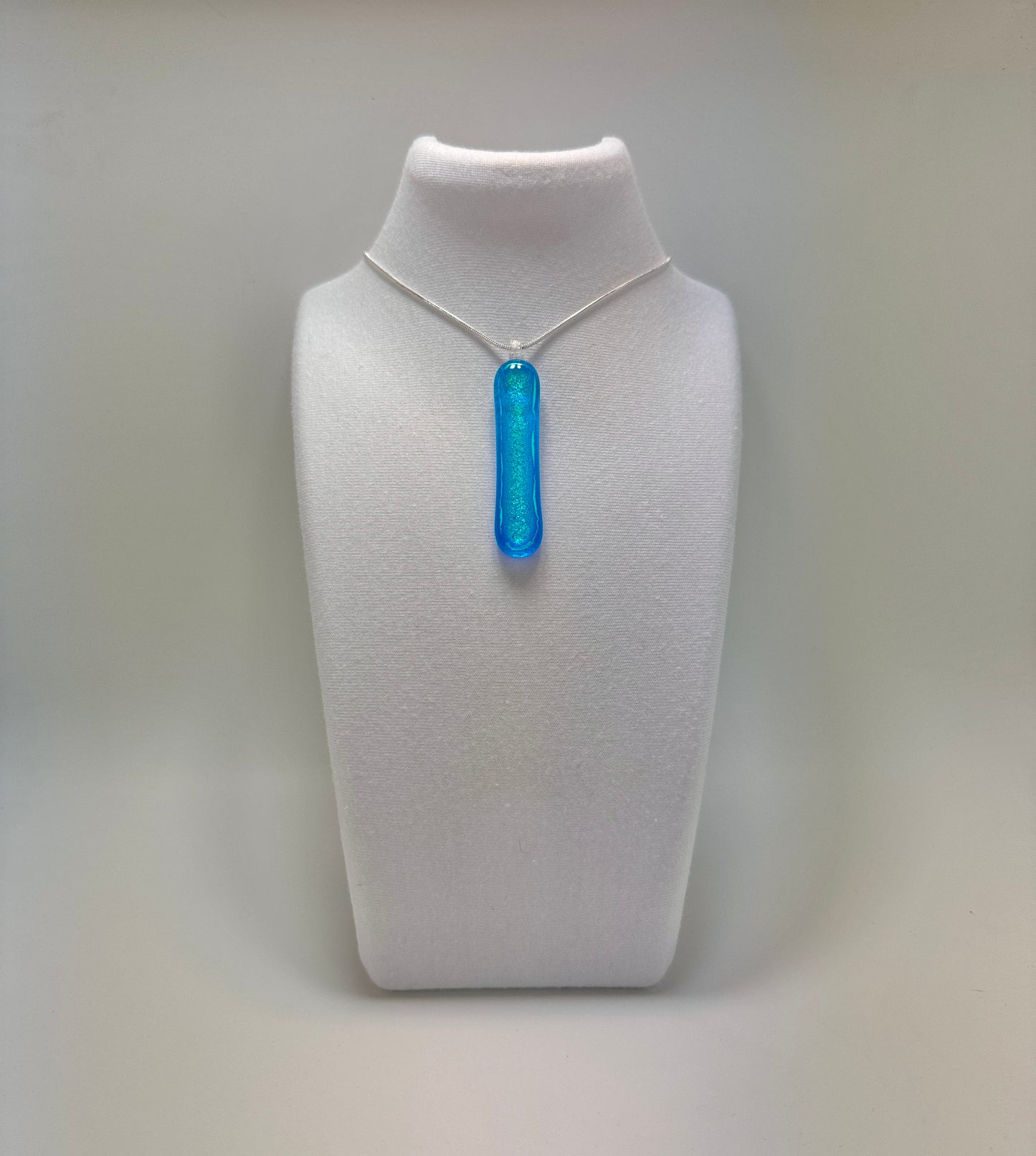 Gold Teal Dichroic fused over Sky Blue Antique Glass Pendant