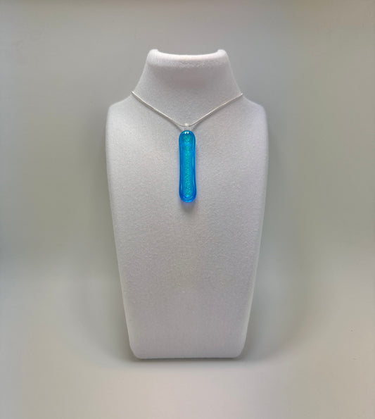 Gold Teal Dichroic fused over Sky Blue Antique Glass Pendant