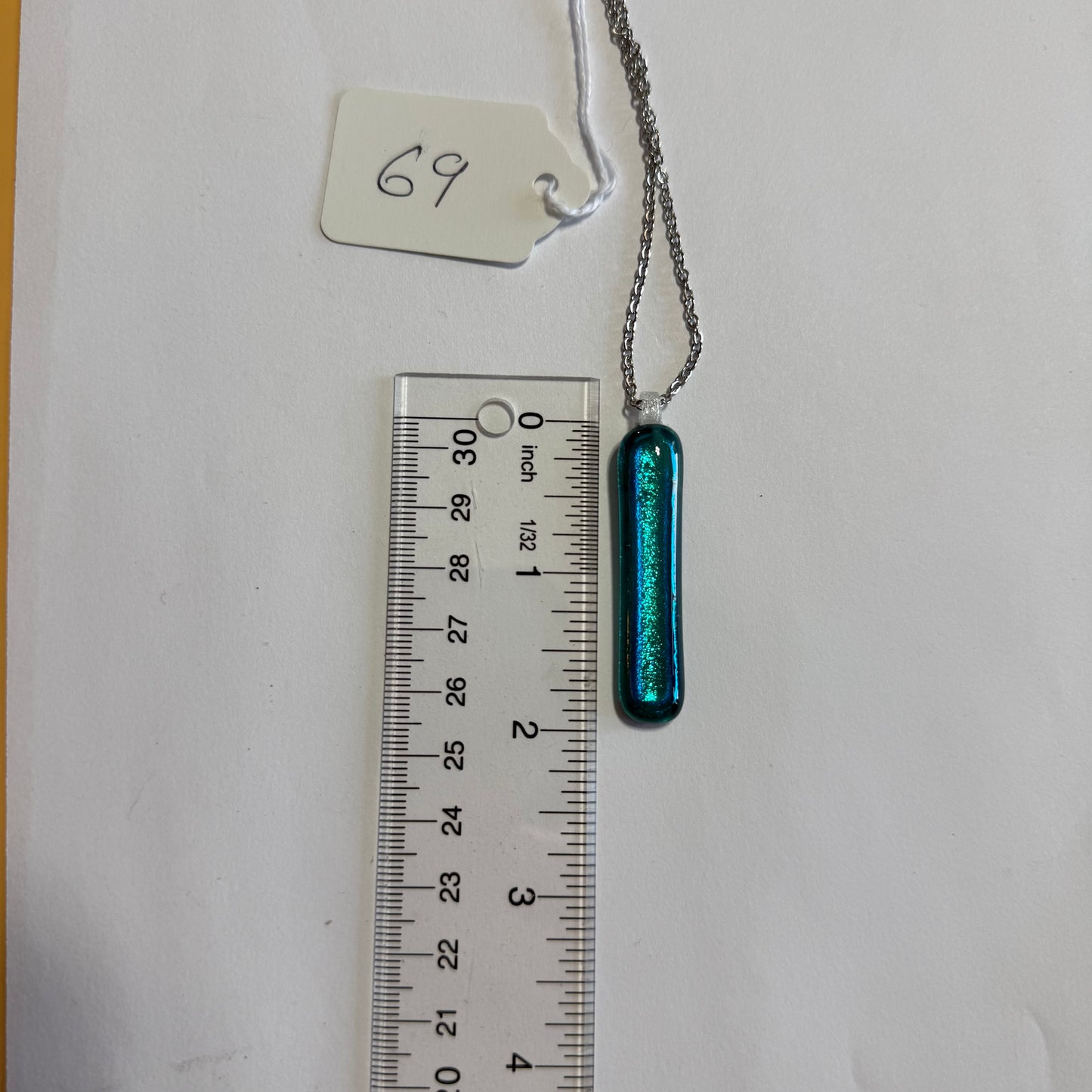 Bright Blue Dichroic Fused into Emerald Teal Antique glass Pendant