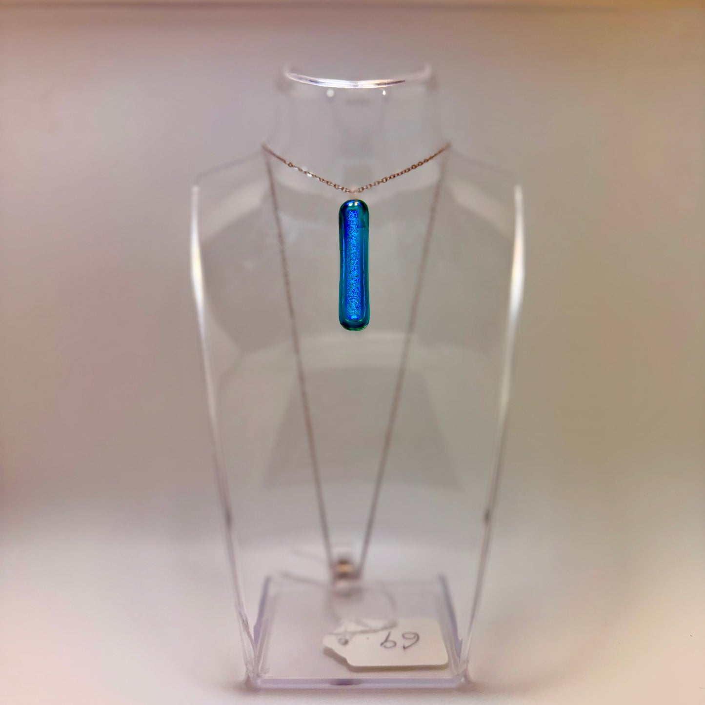 Bright Blue Dichroic Fused into Emerald Teal Antique glass Pendant