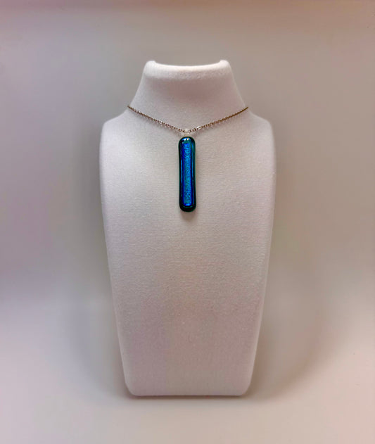 Bright Blue Dichroic Fused into Emerald Teal Antique glass Pendant