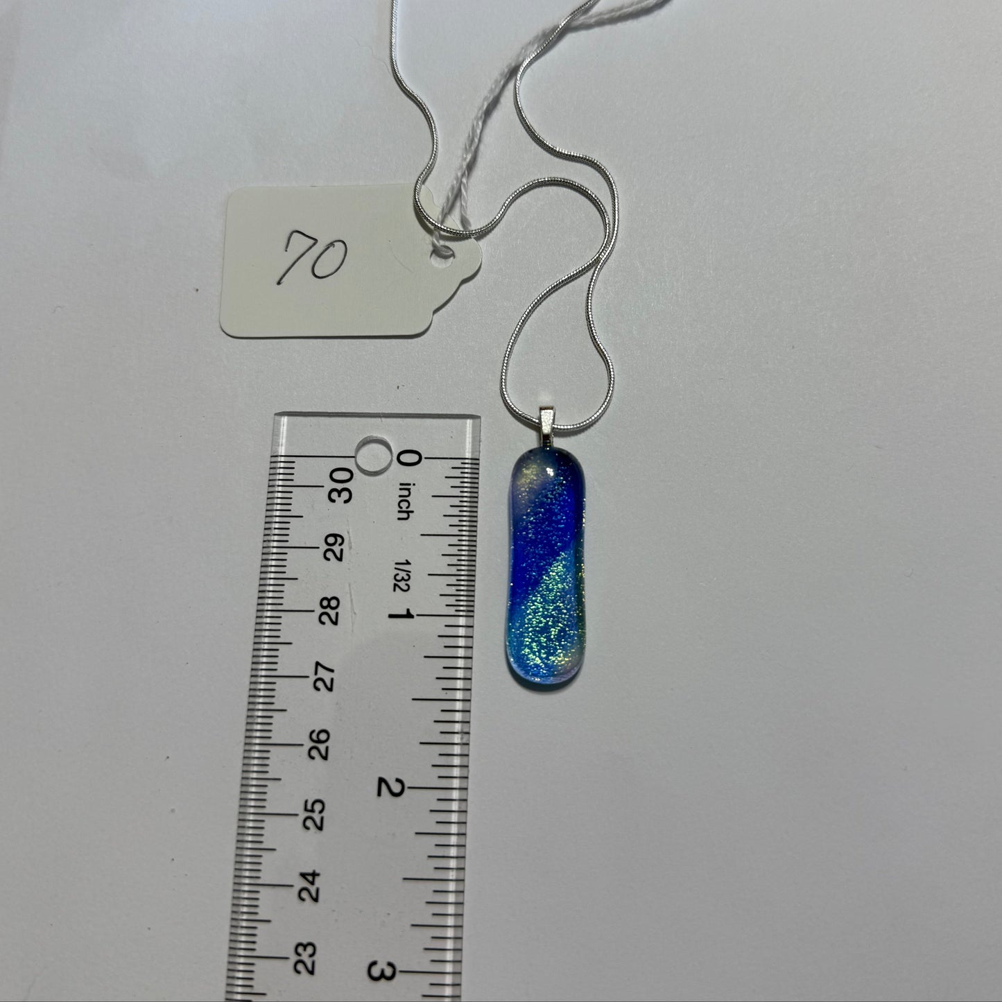 Blue, Clear and White Antique art glass Fused with Gold/Silver Dichroic Pendant