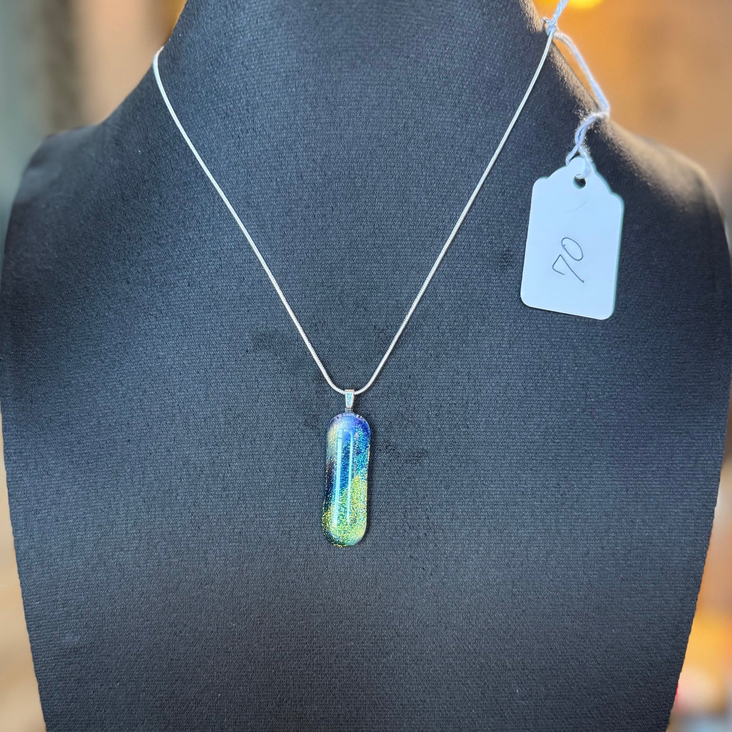 Blue, Clear and White Antique art glass Fused with Gold/Silver Dichroic Pendant