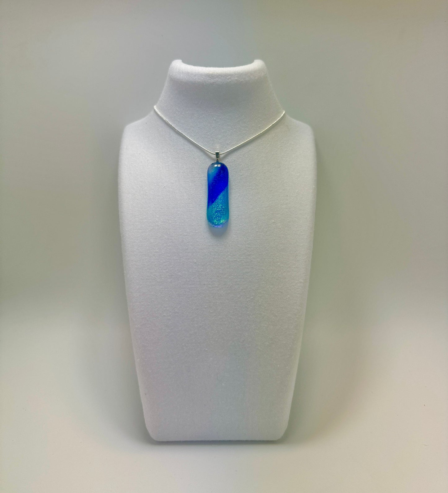 Blue, Clear and White Antique art glass Fused with Gold/Silver Dichroic Pendant