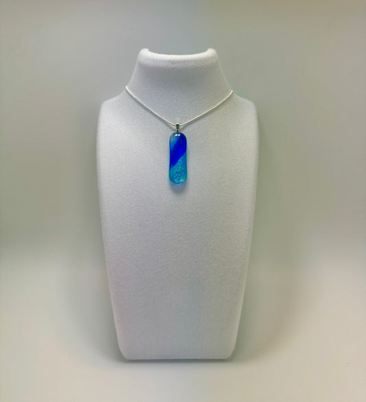 Blue, Clear and White Antique art glass Fused with Gold/Silver Dichroic Pendant