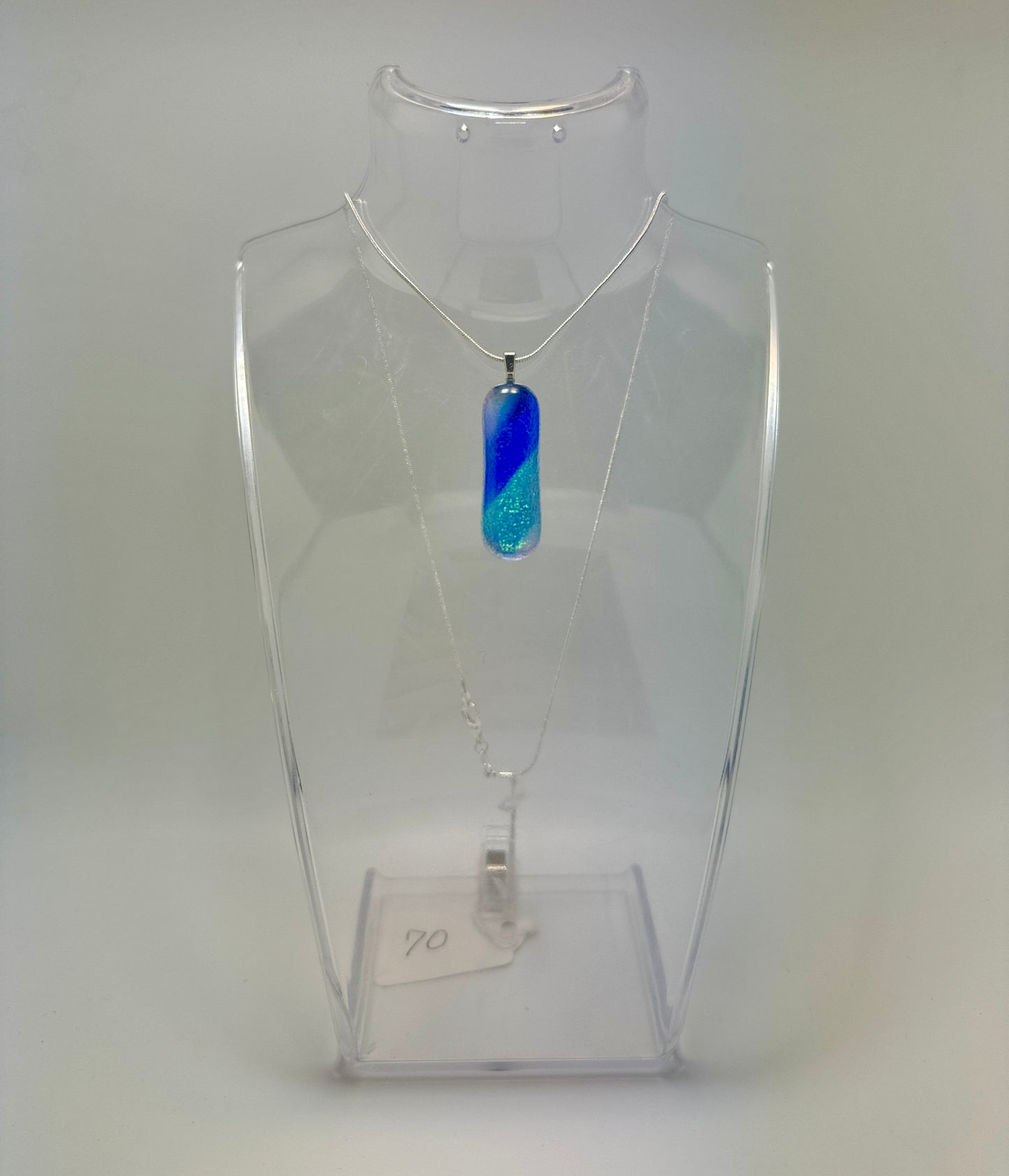 Blue, Clear and White Antique art glass Fused with Gold/Silver Dichroic Pendant