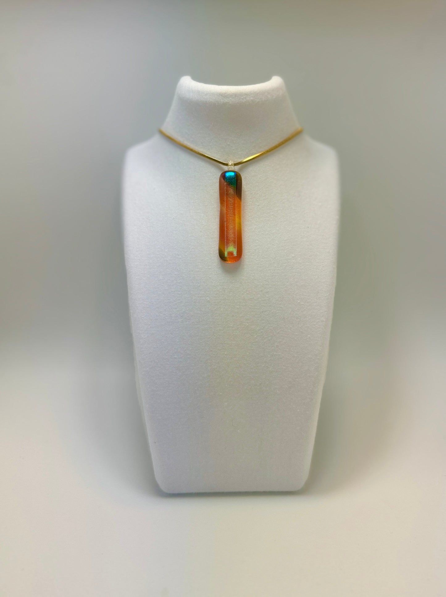 Teal Pink Dichroic fused over Light Dark Amber Antique art glass Pendant