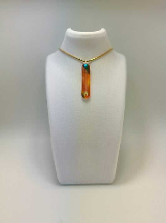 Teal Pink Dichroic fused over Light Dark Amber Antique art glass Pendant