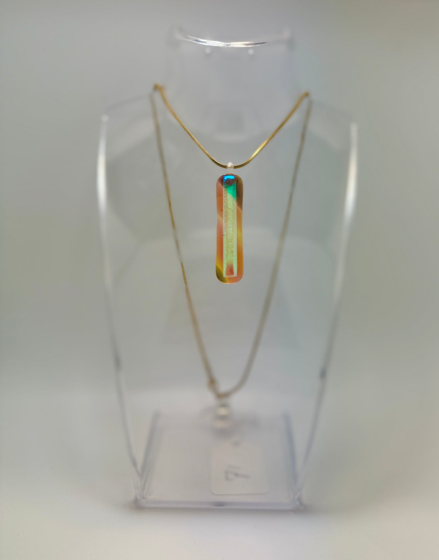 Teal Pink Dichroic fused over Light Dark Amber Antique art glass Pendant
