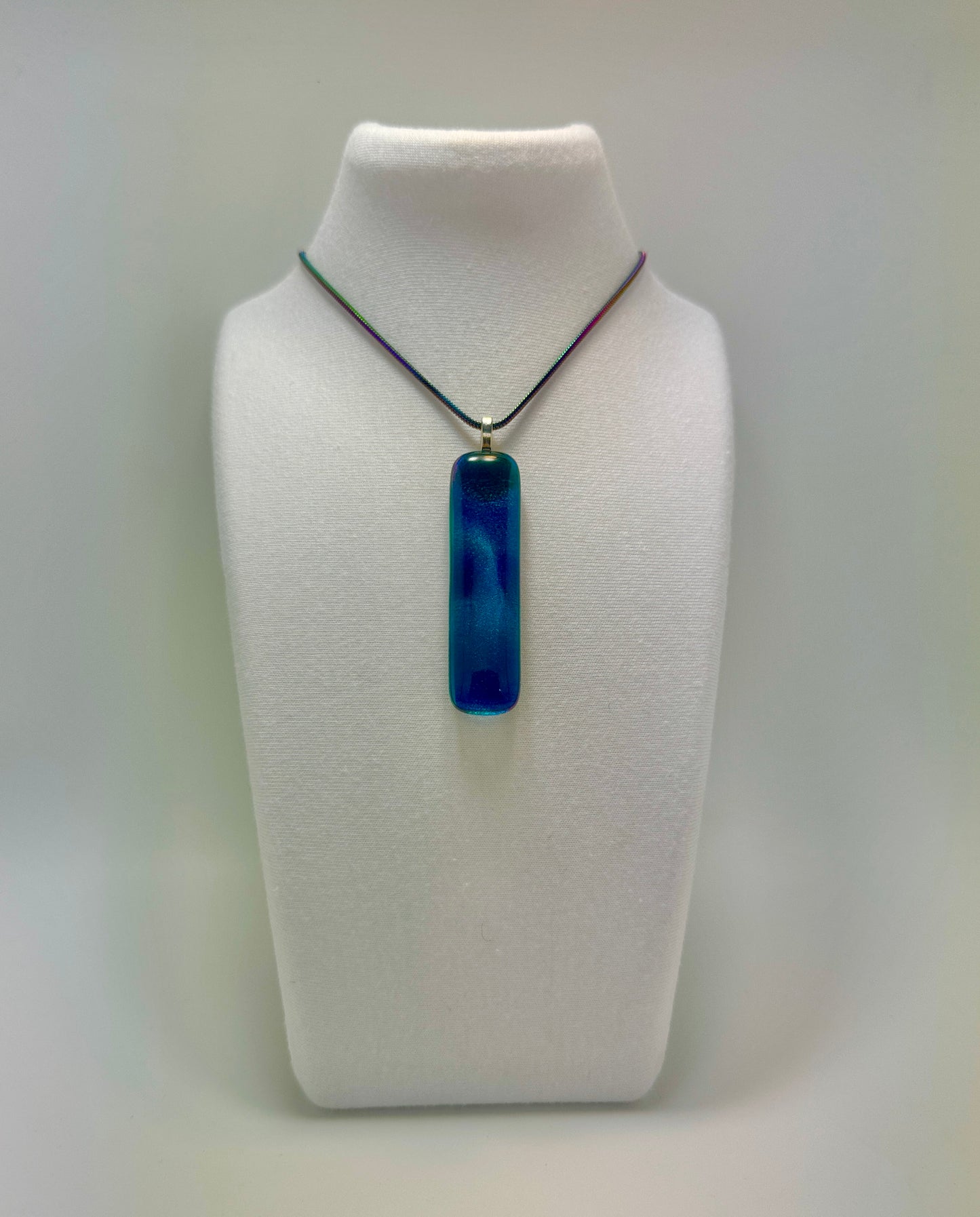 Translucent Antique Art glass Fused over Teal Gold Dichroic glass Pendant