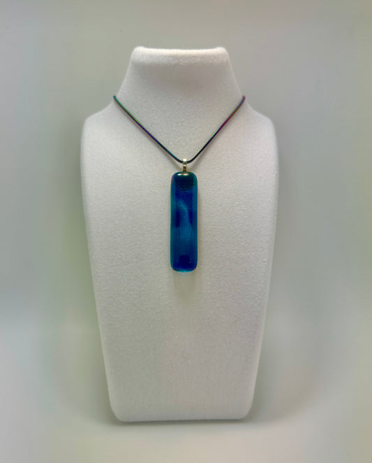 Translucent Antique Art glass Fused over Teal Gold Dichroic glass Pendant