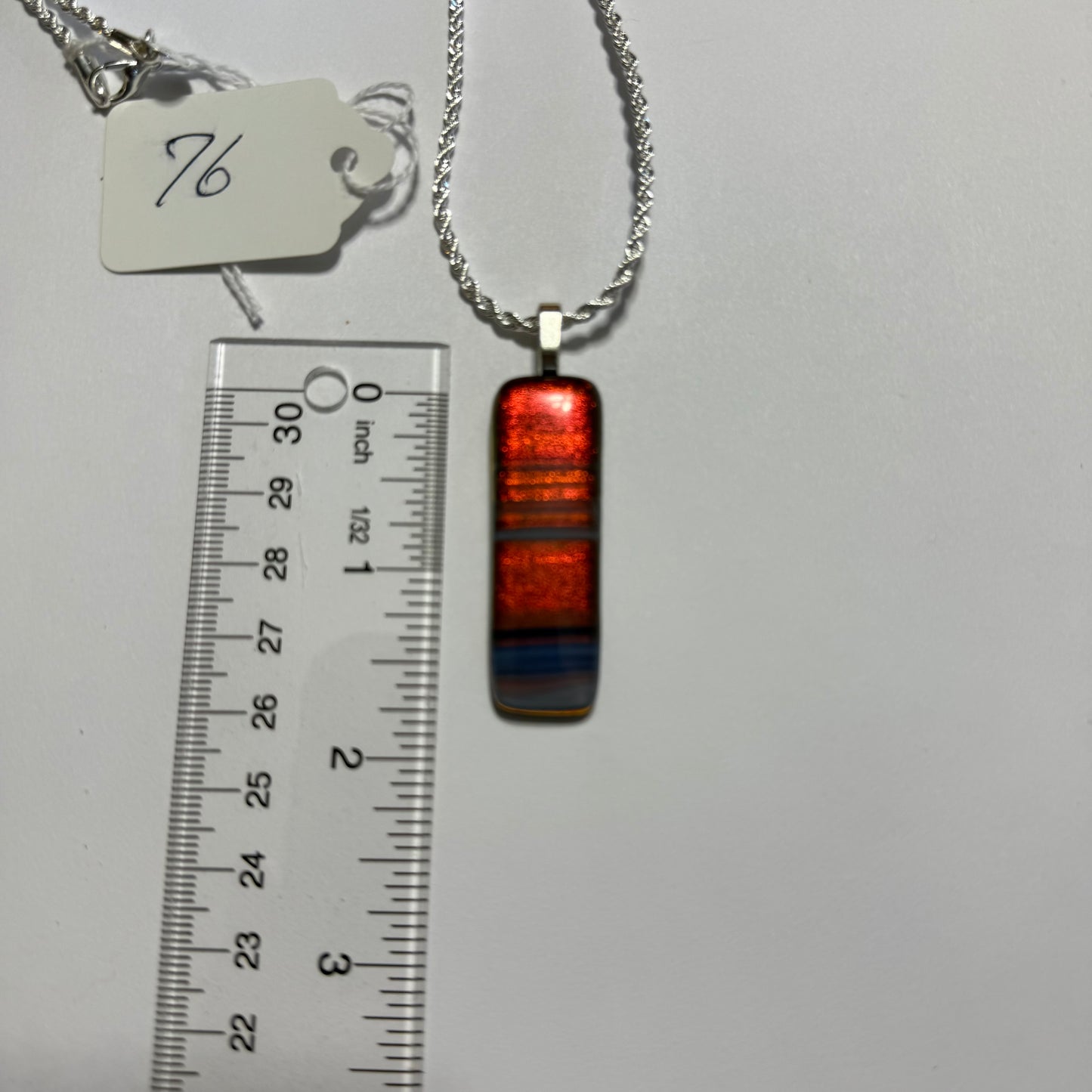 Clear Blue and white Spectrum glass Fused over Candy Apple Red Dichroic Pendant