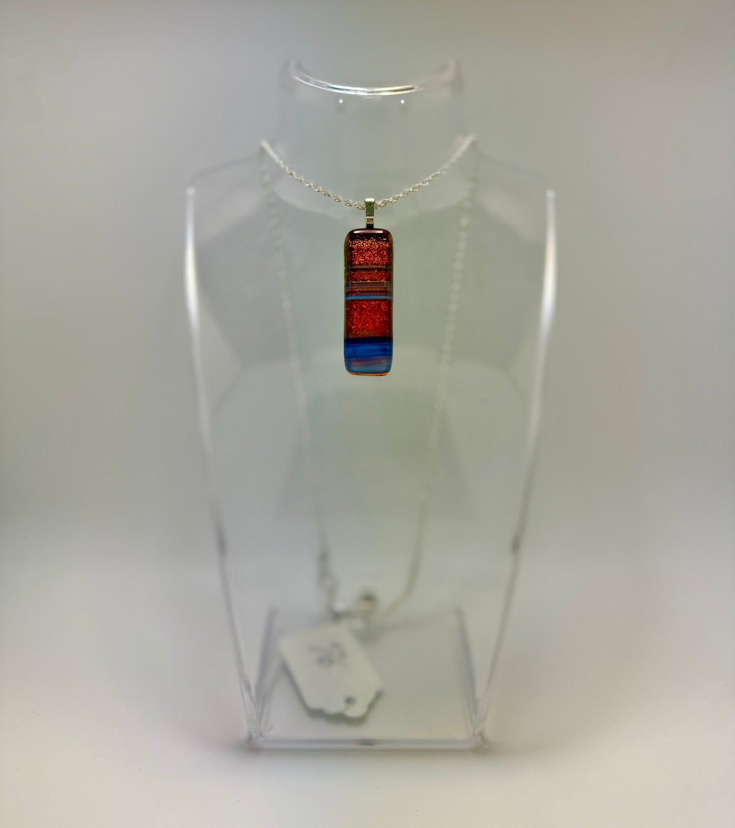 Clear Blue and white Spectrum glass Fused over Candy Apple Red Dichroic Pendant
