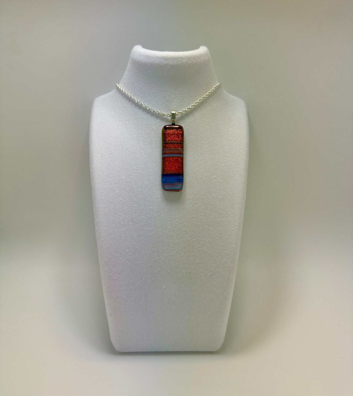 Clear Blue and white Spectrum glass Fused over Candy Apple Red Dichroic Pendant