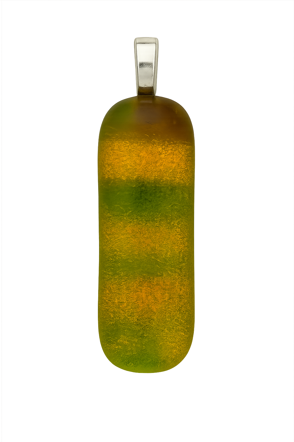 Antique Glass Fusion Pendant – White, Green, Amber with Salmon Dichroic