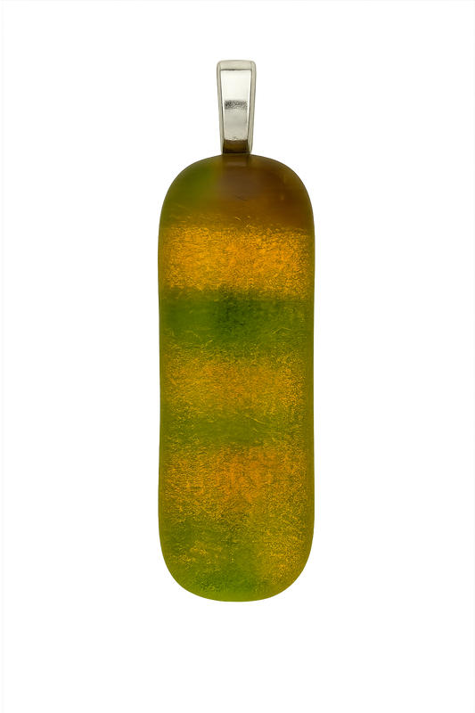 Antique Glass Fusion Pendant – White, Green, Amber with Salmon Dichroic
