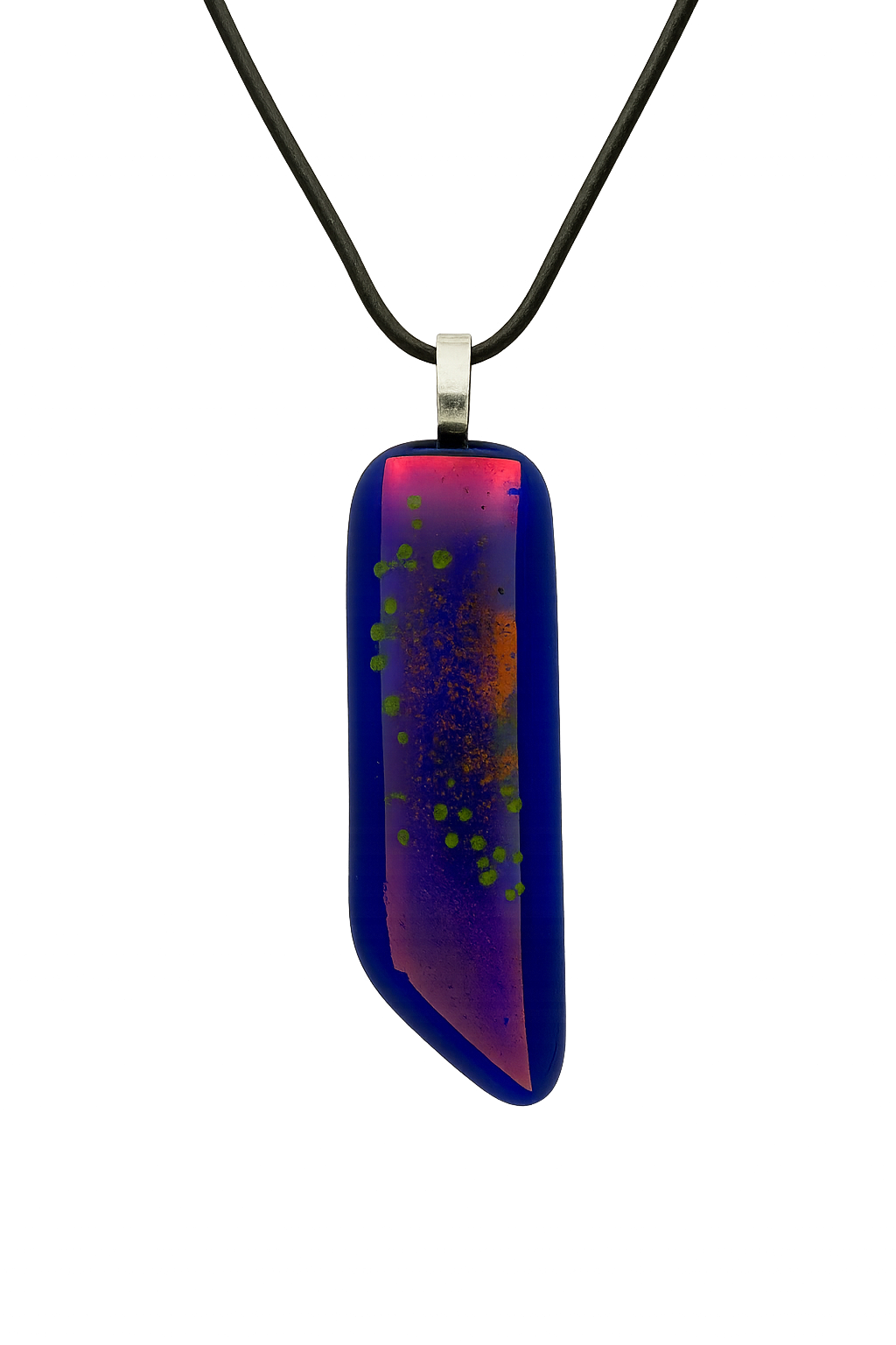 Blue Spectrum Pendant with Salmon Pink Dichroic & Fiery Frit