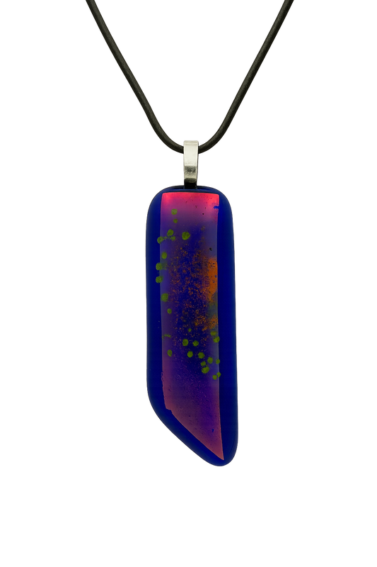 Blue Spectrum Pendant with Salmon Pink Dichroic & Fiery Frit